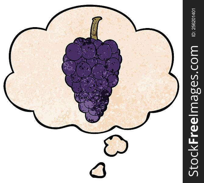 Cartoon Grapes And Thought Bubble In Grunge Texture Pattern Style