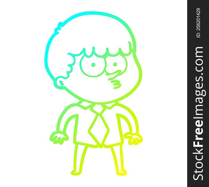 cold gradient line drawing of a cartoon nervous boy in shirt and tie