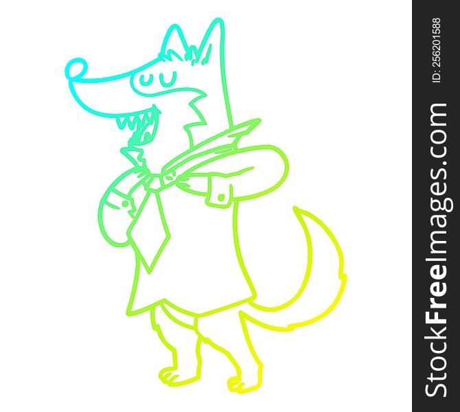 Cold Gradient Line Drawing Cartoon Office Wolf Getting Dressed