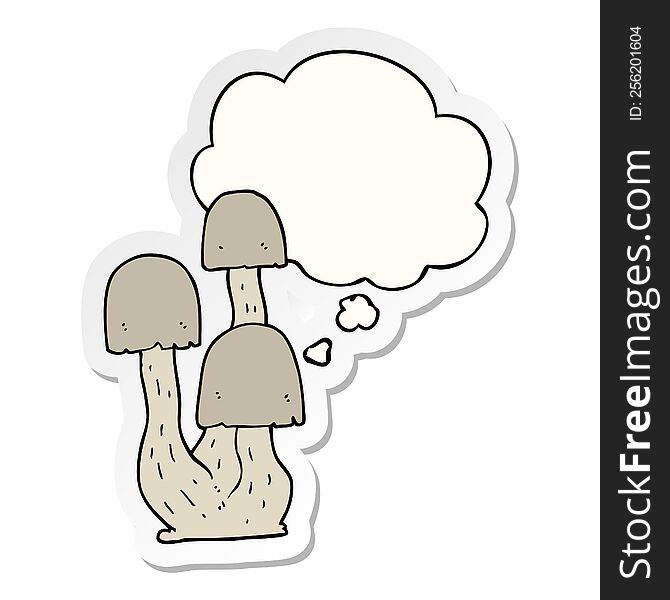 cartoon mushroom with thought bubble as a printed sticker
