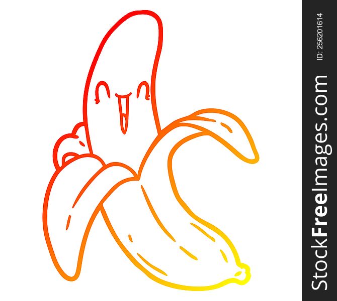 Warm Gradient Line Drawing Cartoon Crazy Happy Banana