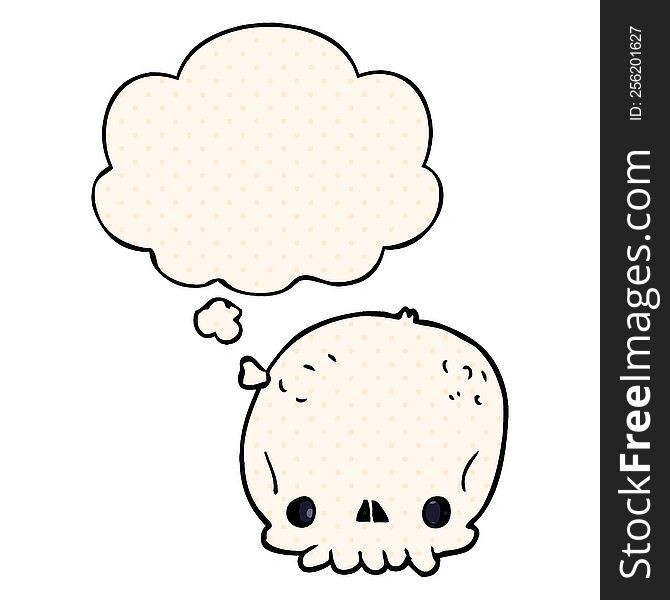 Cartoon Skull And Thought Bubble In Comic Book Style