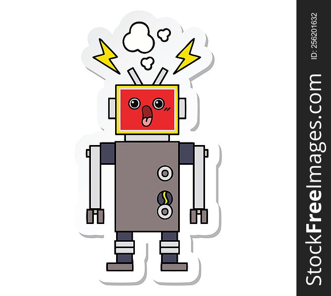 Sticker Of A Cute Cartoon Robot Malfunction