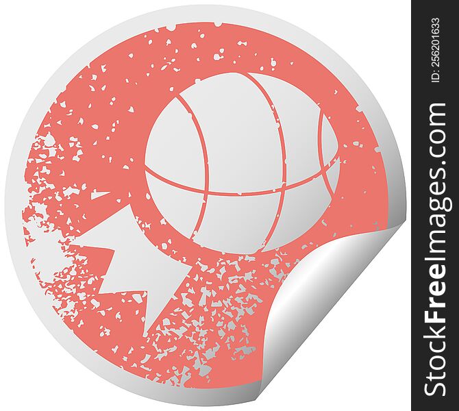 distressed circular peeling sticker symbol of a basket ball