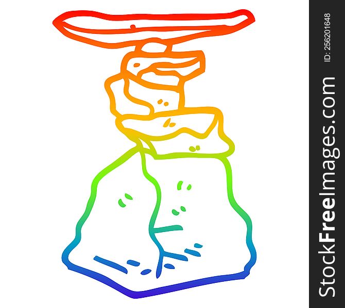 rainbow gradient line drawing of a cartoon stacked rocks