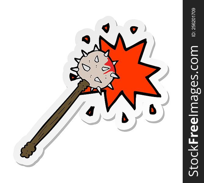 Sticker Of A Cartoon Bloody Medieval Mace