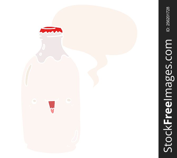Cute Cartoon Milk Bottle And Speech Bubble In Retro Style