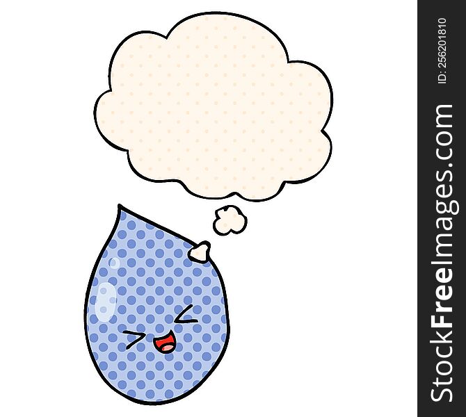 cartoon raindrop with thought bubble in comic book style