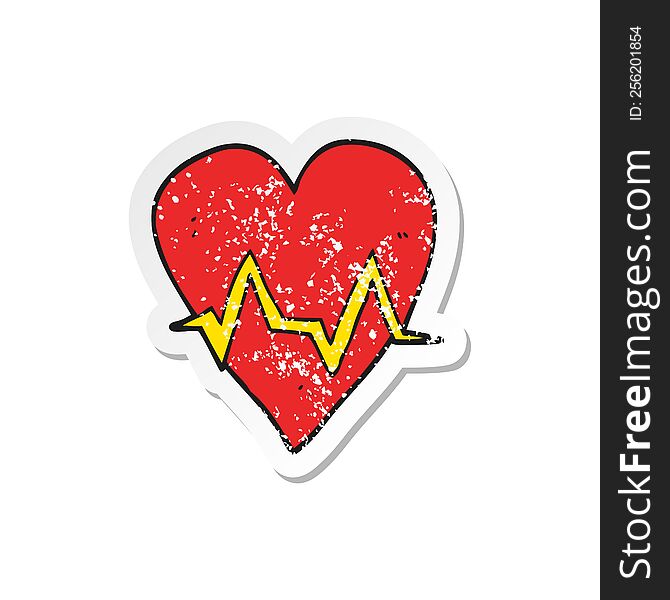 retro distressed sticker of a cartoon heart rate pulse symbol