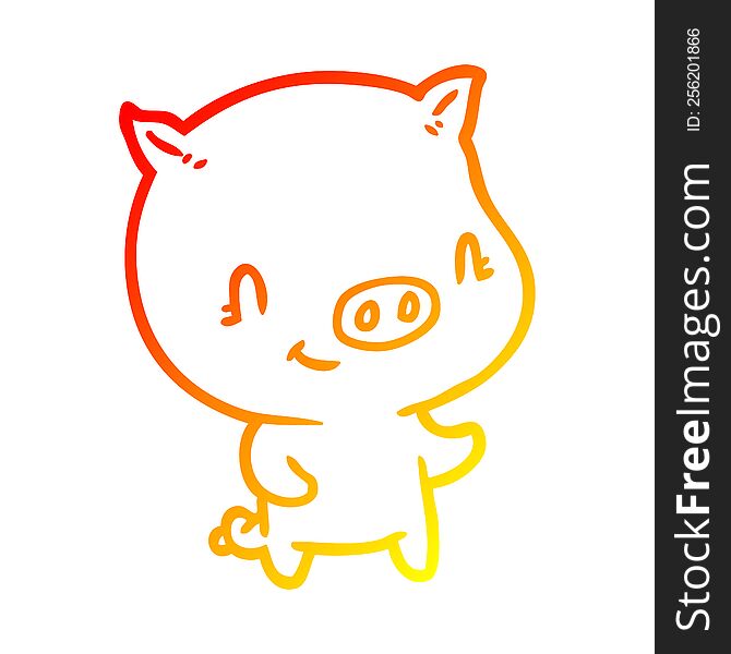 Warm Gradient Line Drawing Cute Cartoon Pig