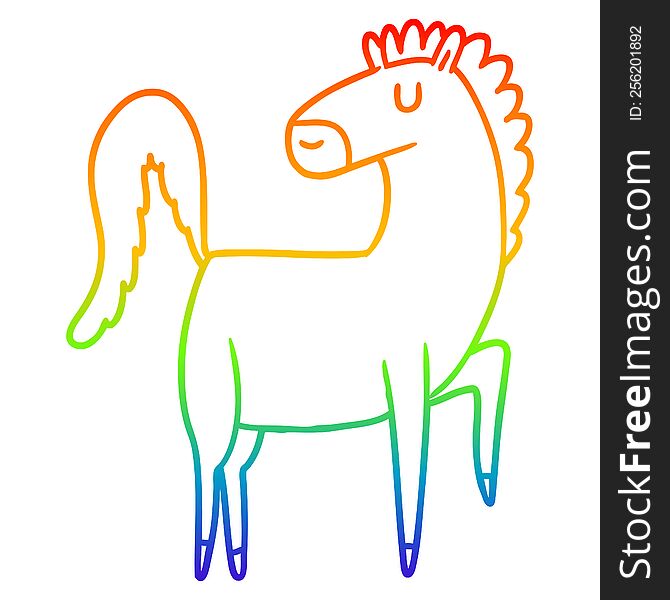 Rainbow Gradient Line Drawing Happy Cartoon Horse