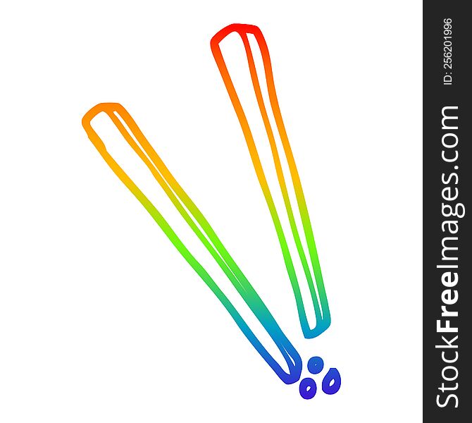 rainbow gradient line drawing of a cartoon wooden chopsticks