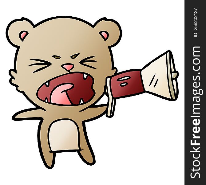 angry cartoon bear shouting into megaphone. angry cartoon bear shouting into megaphone