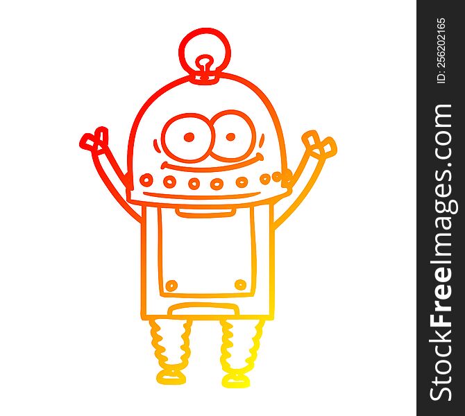 Warm Gradient Line Drawing Happy Carton Robot With Light Bulb