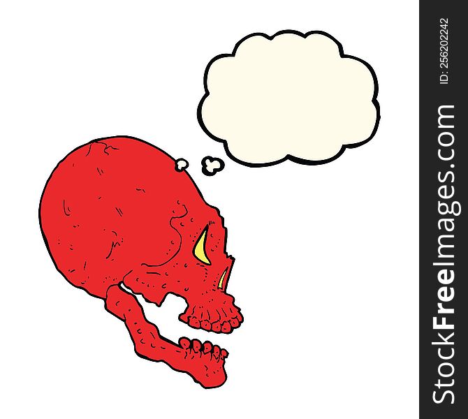 red skull illustration with thought bubble