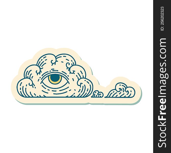 sticker of tattoo in traditional style of an all seeing eye cloud. sticker of tattoo in traditional style of an all seeing eye cloud