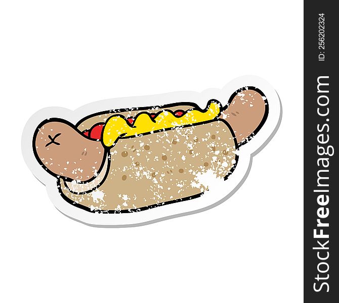 Distressed Sticker Of A Cartoon Hot Dog