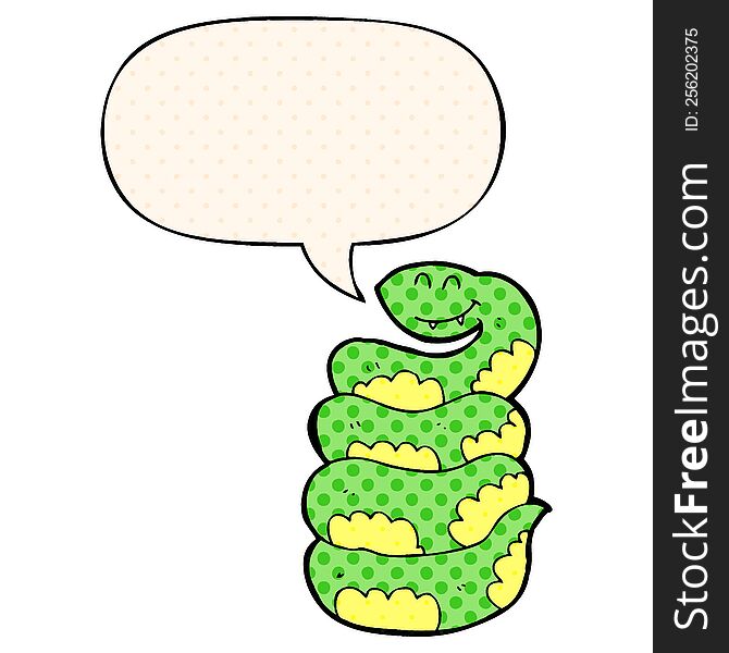 cartoon snake and speech bubble in comic book style