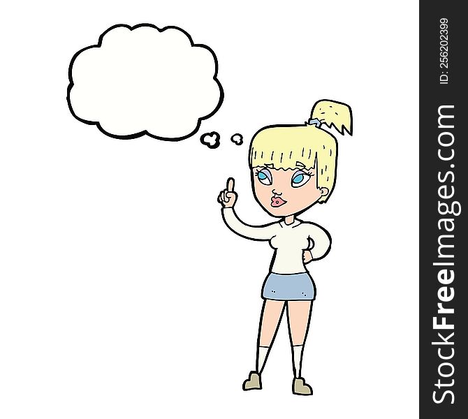 cartoon attractive girl with idea with thought bubble
