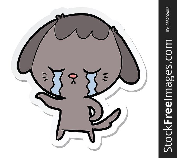 sticker of a cartoon dog crying