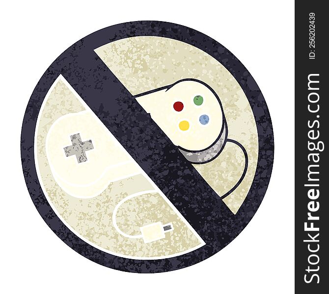 retro illustration style cartoon of a no gaming sign