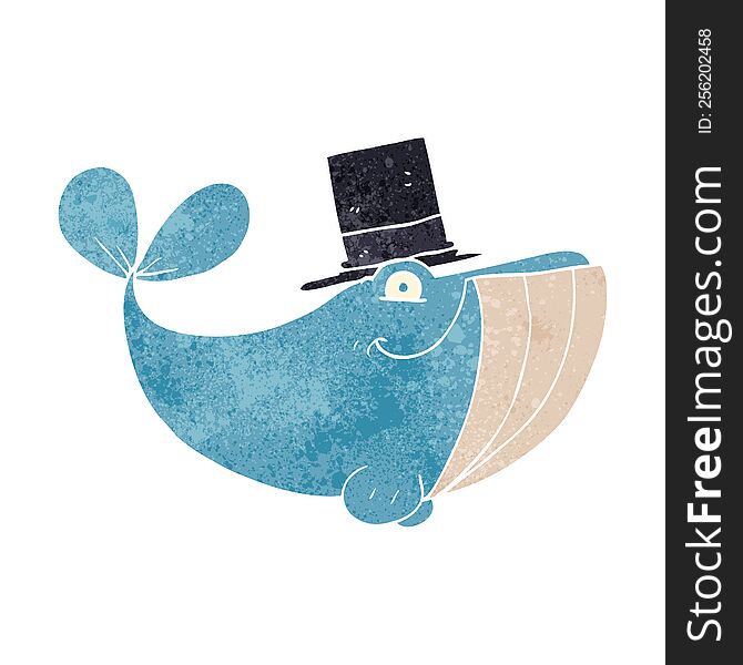 Retro Cartoon Whale Wearing Top Hat