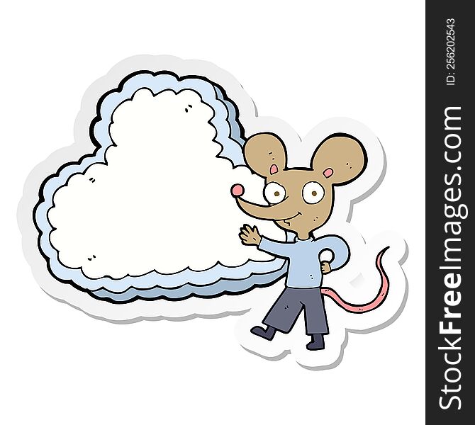 Sticker Of A Cartoon Mouse With Cloud Text Space