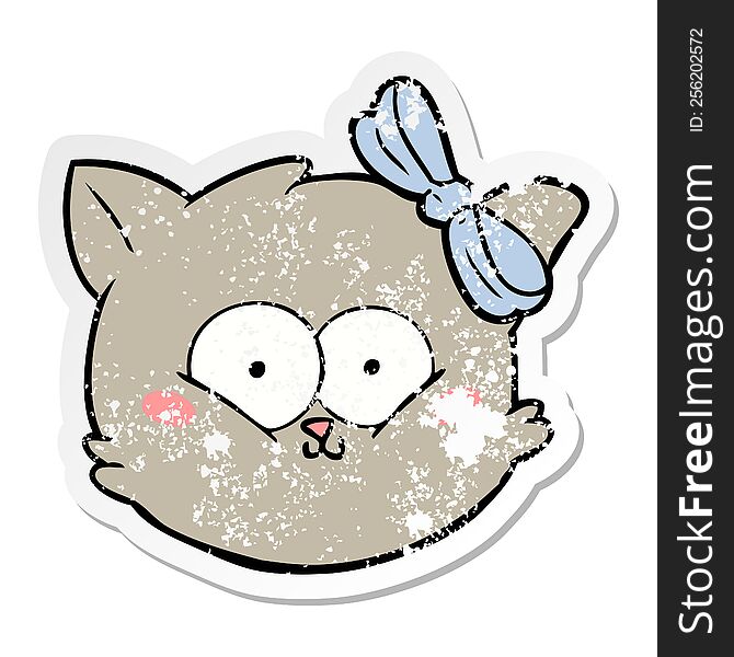 distressed sticker of a cute cartoon kitten face