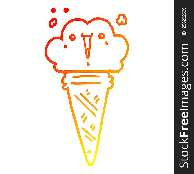 warm gradient line drawing of a cartoon ice cream with face