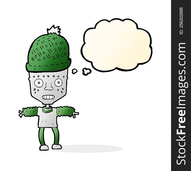 Cartoon Robot Wearing Hat With Thought Bubble