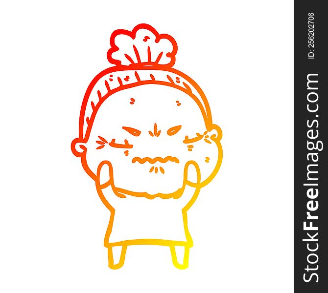 Warm Gradient Line Drawing Cartoon Annoyed Old Lady