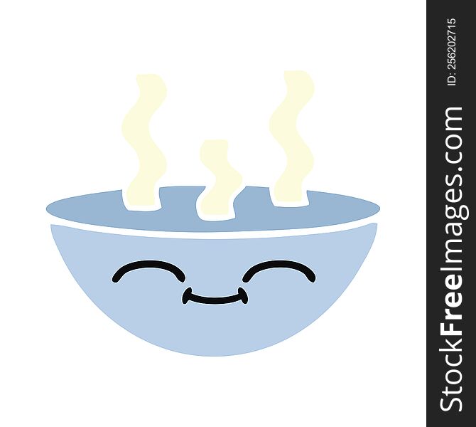 flat color retro cartoon of a bowl of hot soup