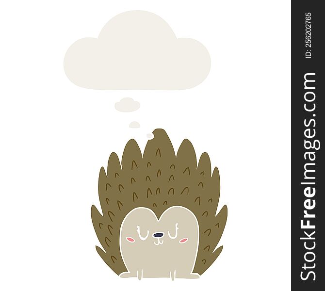 cute cartoon hedgehog with thought bubble in retro style