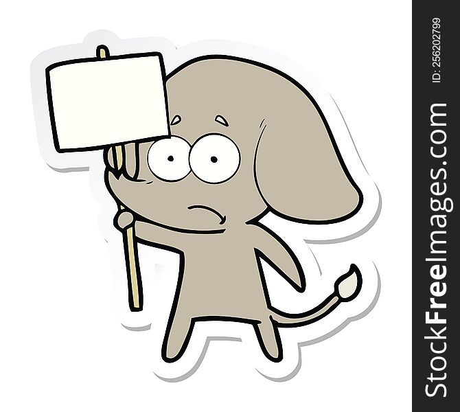 sticker of a cartoon unsure elephant with protest sign