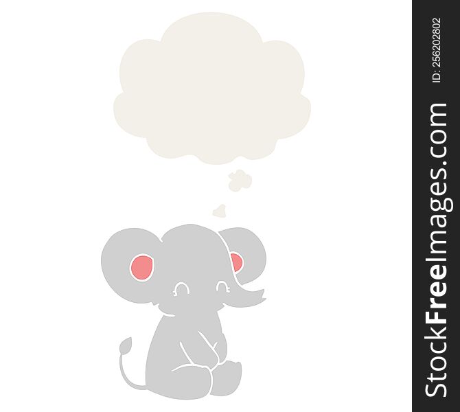 cute cartoon elephant with thought bubble in retro style