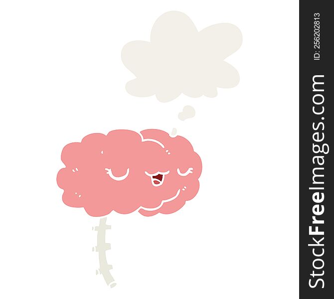 happy cartoon brain with thought bubble in retro style