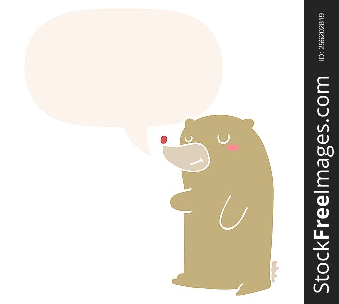 Cute Cartoon Bear And Speech Bubble In Retro Style
