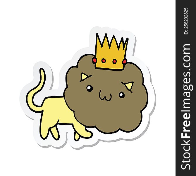 Sticker Of A Cartoon Lion With Crown