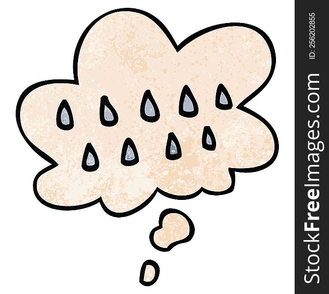 Cartoon Rain And Thought Bubble In Grunge Texture Pattern Style
