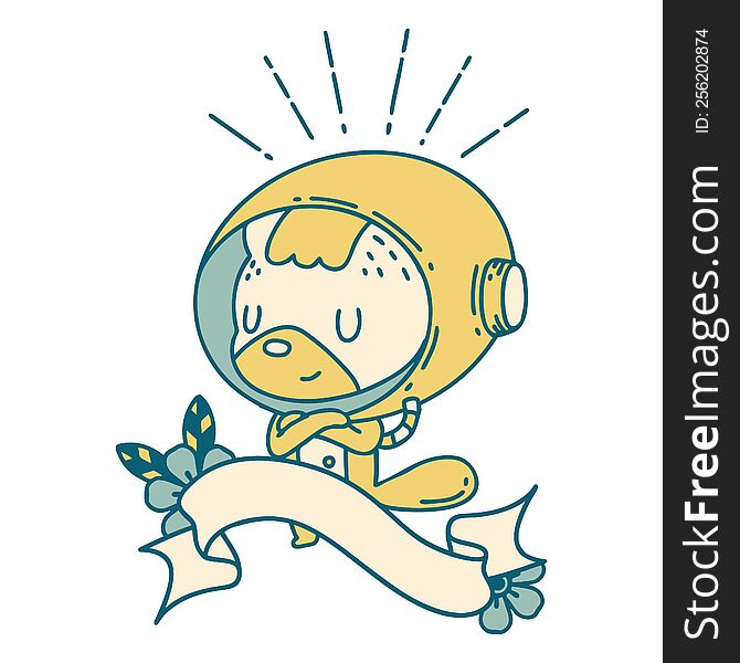 Banner With Tattoo Style Animal In Astronaut Suit