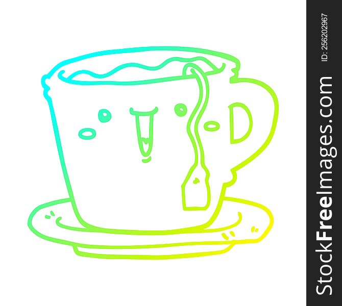 Cold Gradient Line Drawing Cute Cartoon Cup And Saucer