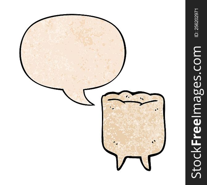 cartoon tooth with speech bubble in retro texture style
