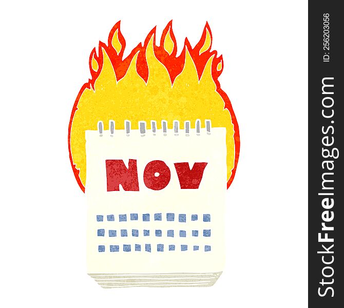 freehand retro cartoon calendar showing month of November