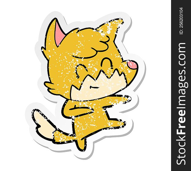 Distressed Sticker Of A Cartoon Friendly Fox