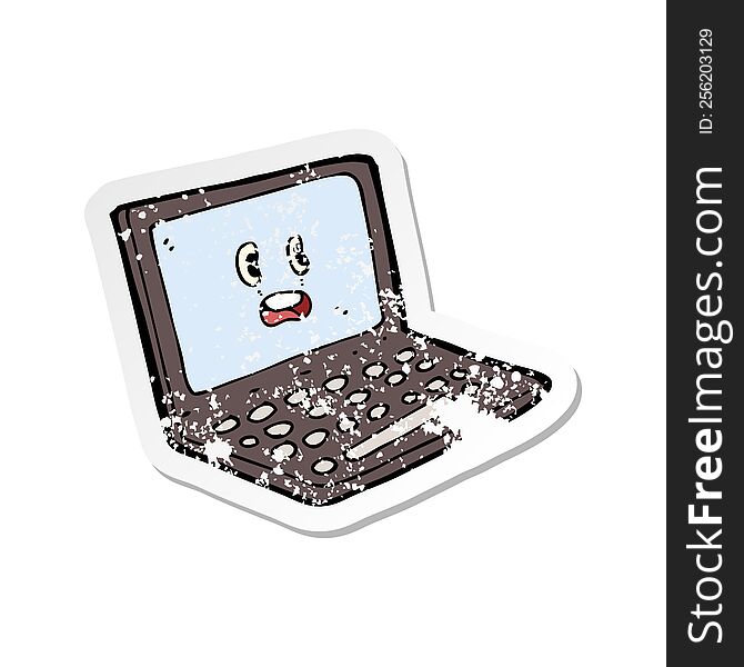 Retro Distressed Sticker Of A Cartoon Laptop Computer