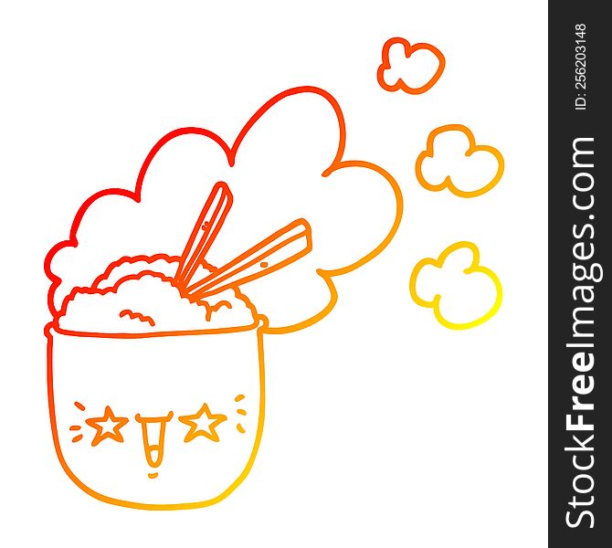 warm gradient line drawing of a cute cartoon hot rice bowl