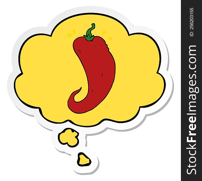 Cartoon Chili Pepper And Thought Bubble As A Printed Sticker