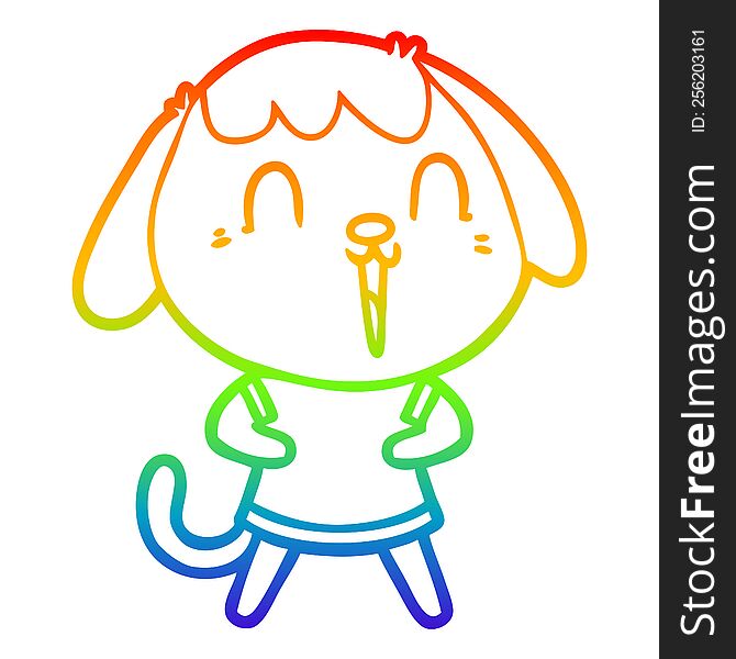 rainbow gradient line drawing of a cute cartoon dog