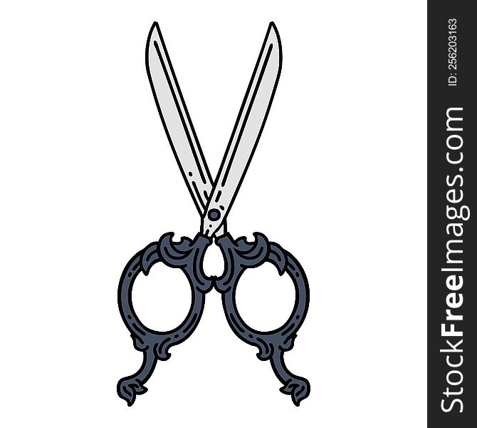 Traditional Tattoo Of Barber Scissors