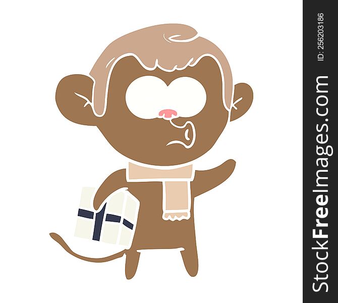 Flat Color Style Cartoon Christmas Monkey